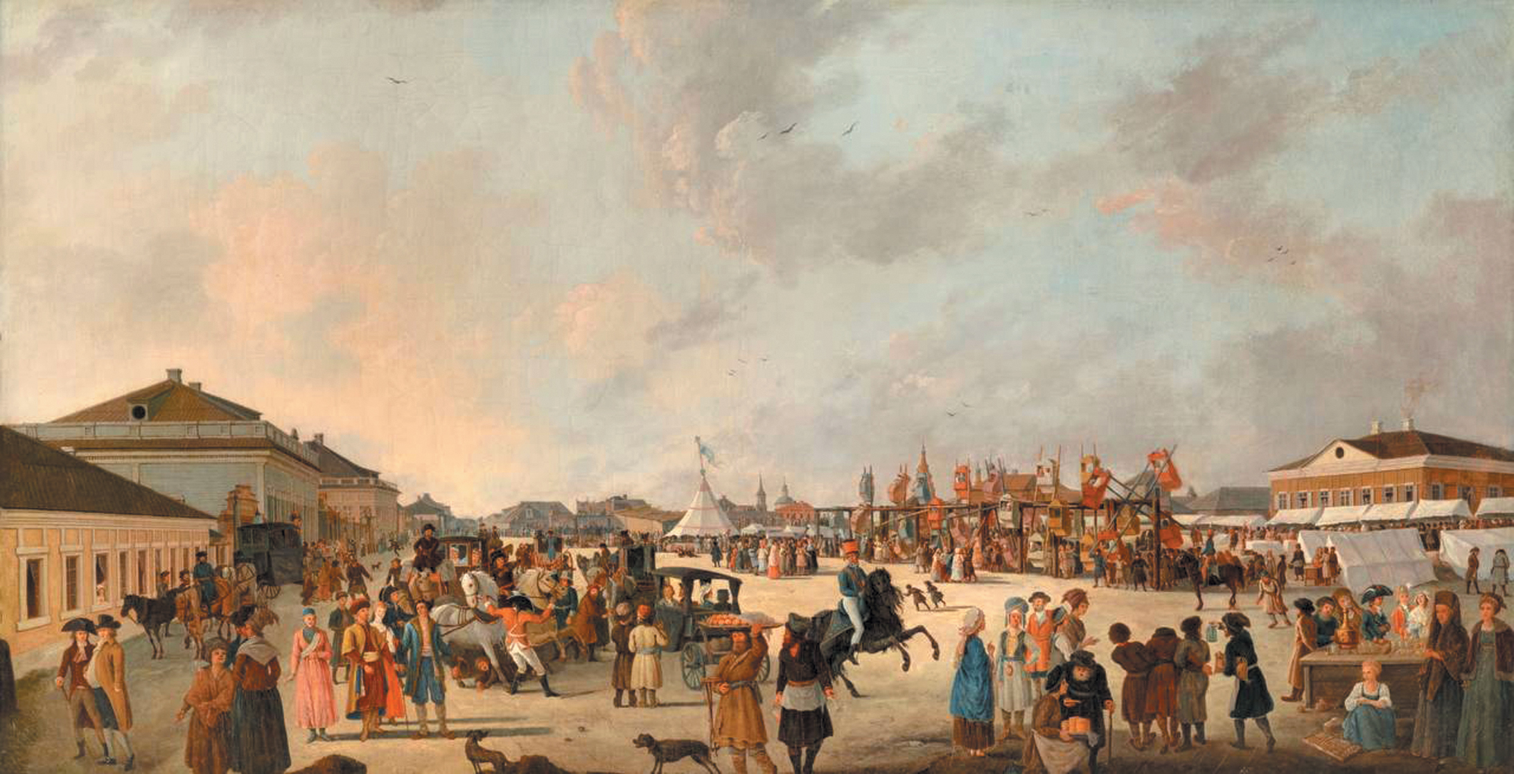 &laquo;Подновинское предместье в Москве во время народного гулянья&raquo;. Жерар Делабарт, 1795 год. Источник https://yandex.ru/.