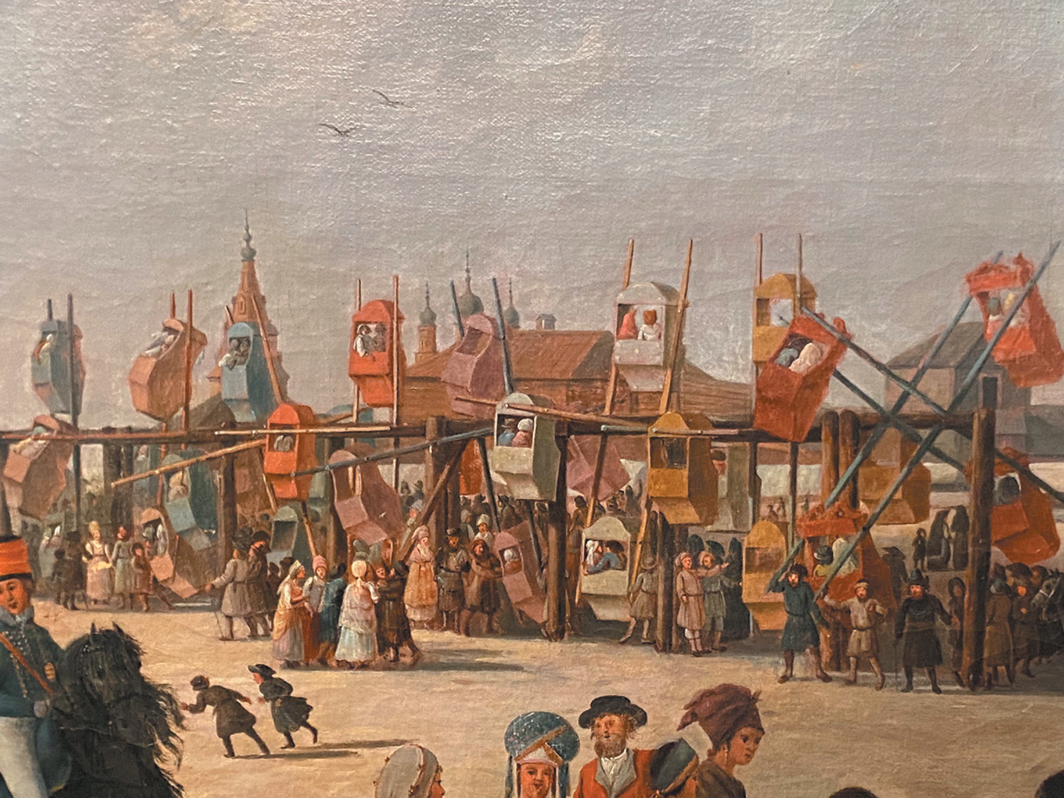 Карусели. Фрагмент картины Жерара Делабарта &laquo;Подновинское предместье в Москве во время народного гулянья&raquo;. Источник https://avatars.dzeninfra.ru/.