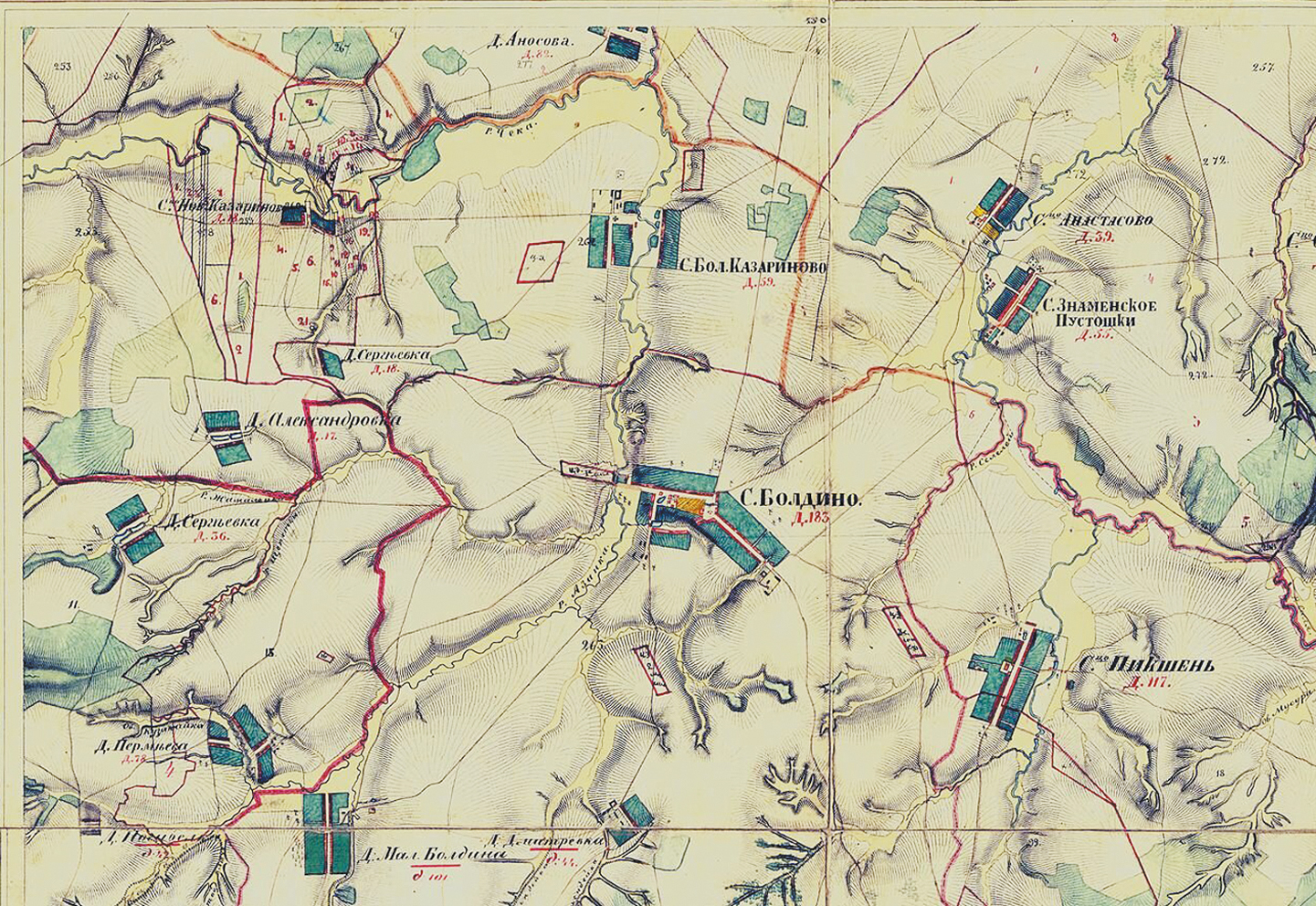 Болдино на карте 1850 года.