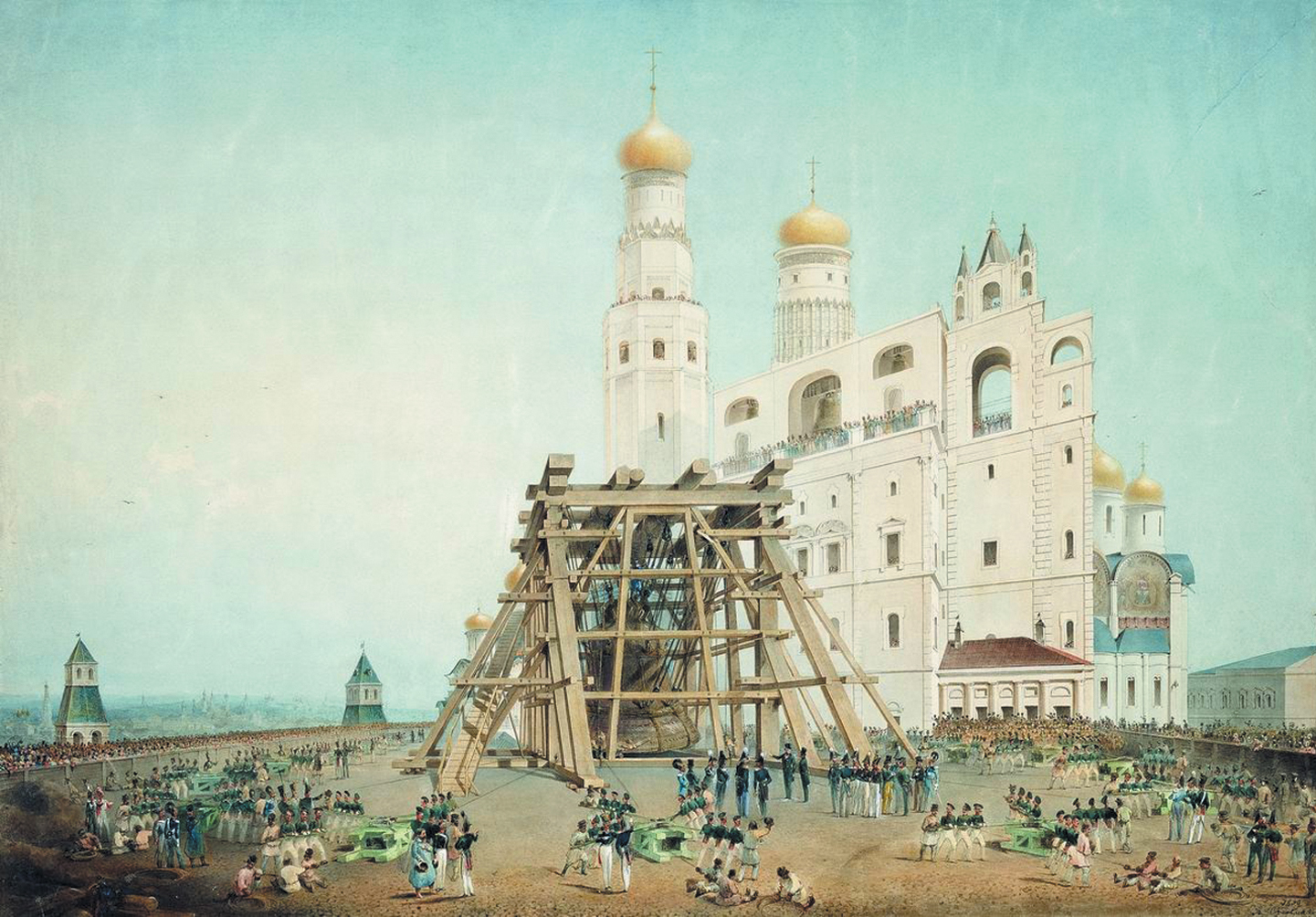 Поднятие Царь-колокола в Москве в 1836 году.