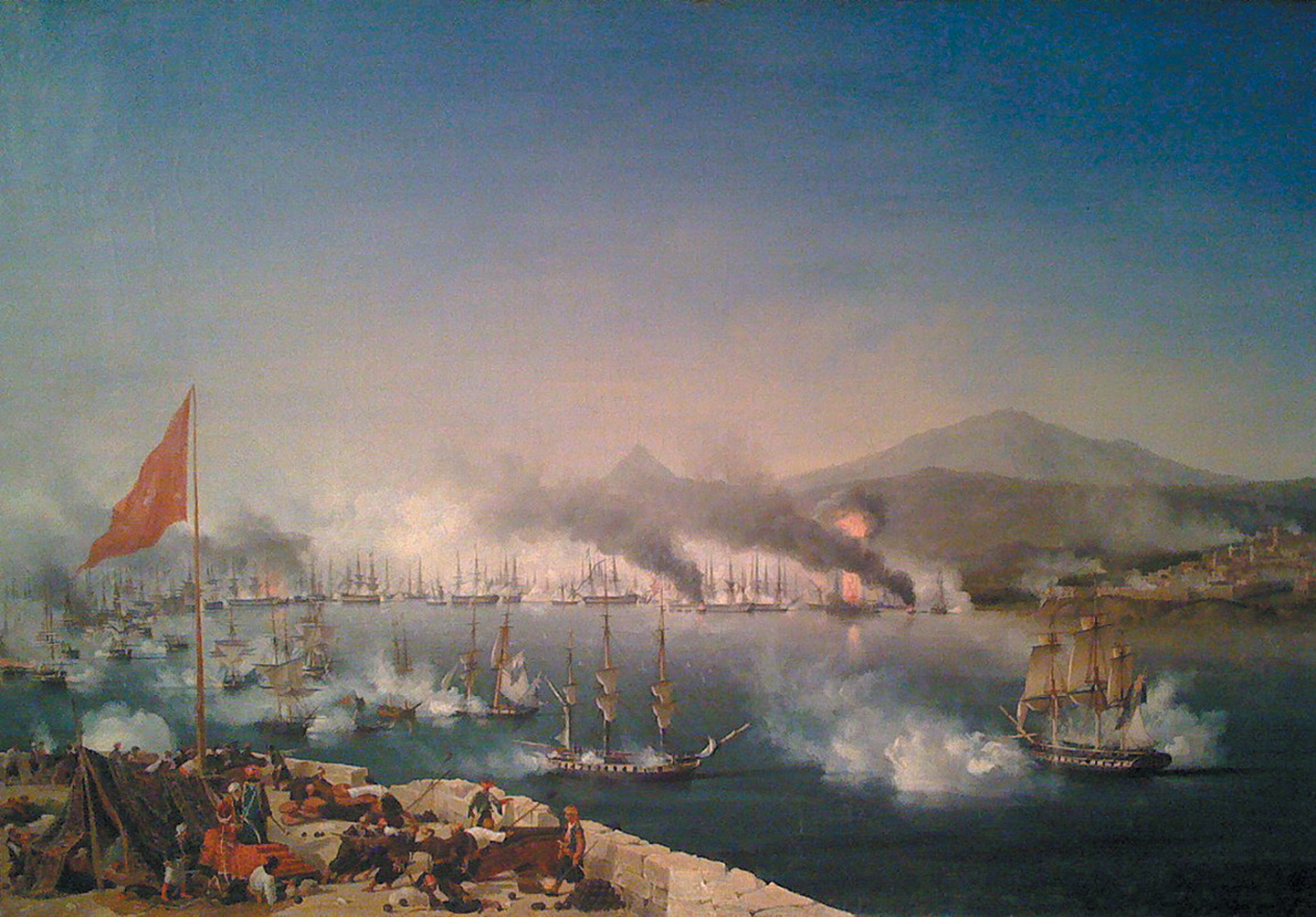 «Морское сражение при Наварине». Амбруаз-Луи Гарнре. 1827 год. Источник https://upload.wikimedia.org/.