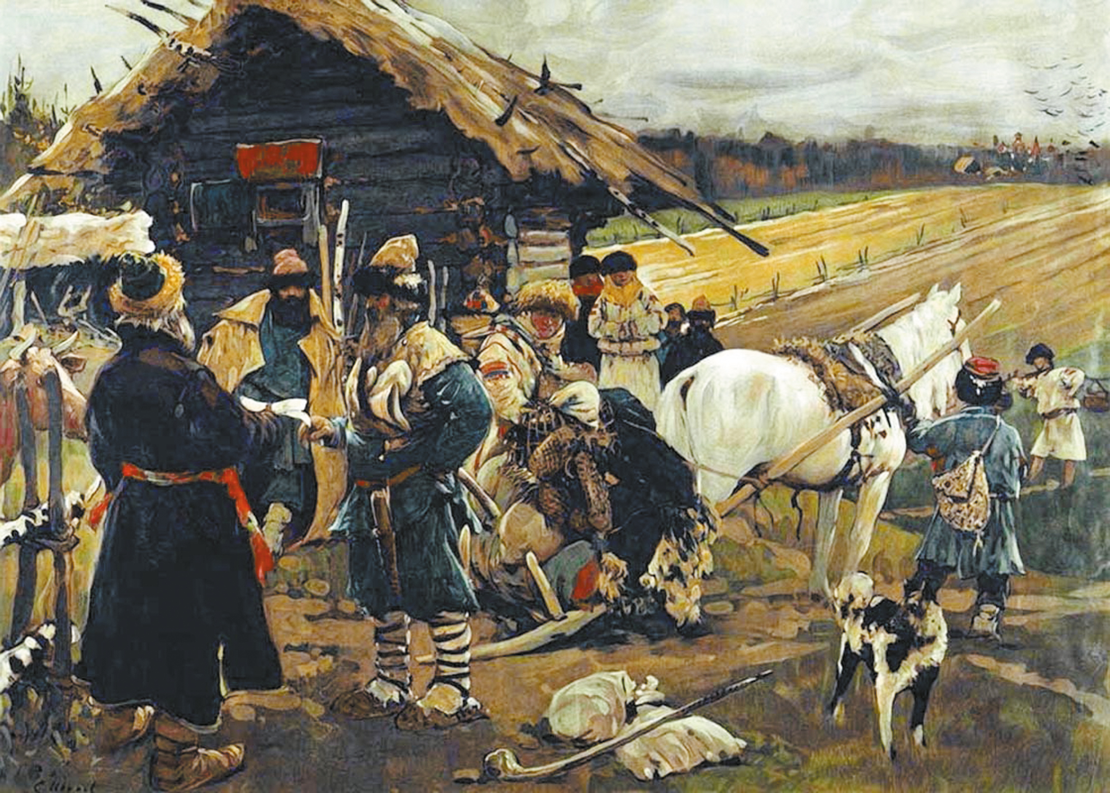 Отъезд крестьянина от помещика в Юрьев день. С. В. Иванов, 1908 год.